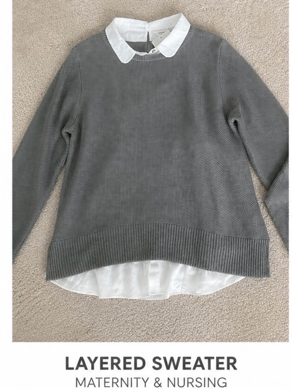 Maternity Nursing Sweater Layered Top – Gray & White Size L
